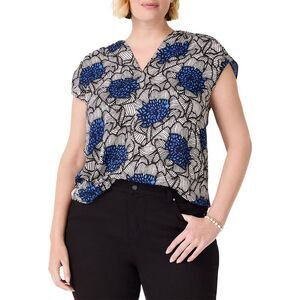 NIC+ZOE Black & Blue Floral V-Neck Cap-Sleeve Blouse